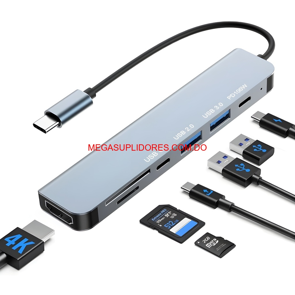  Adaptador Hub USB Tipo C 7 en 1 – HDMI 4K MicroSD USB PD 100W Foto 7304759-10.jpg