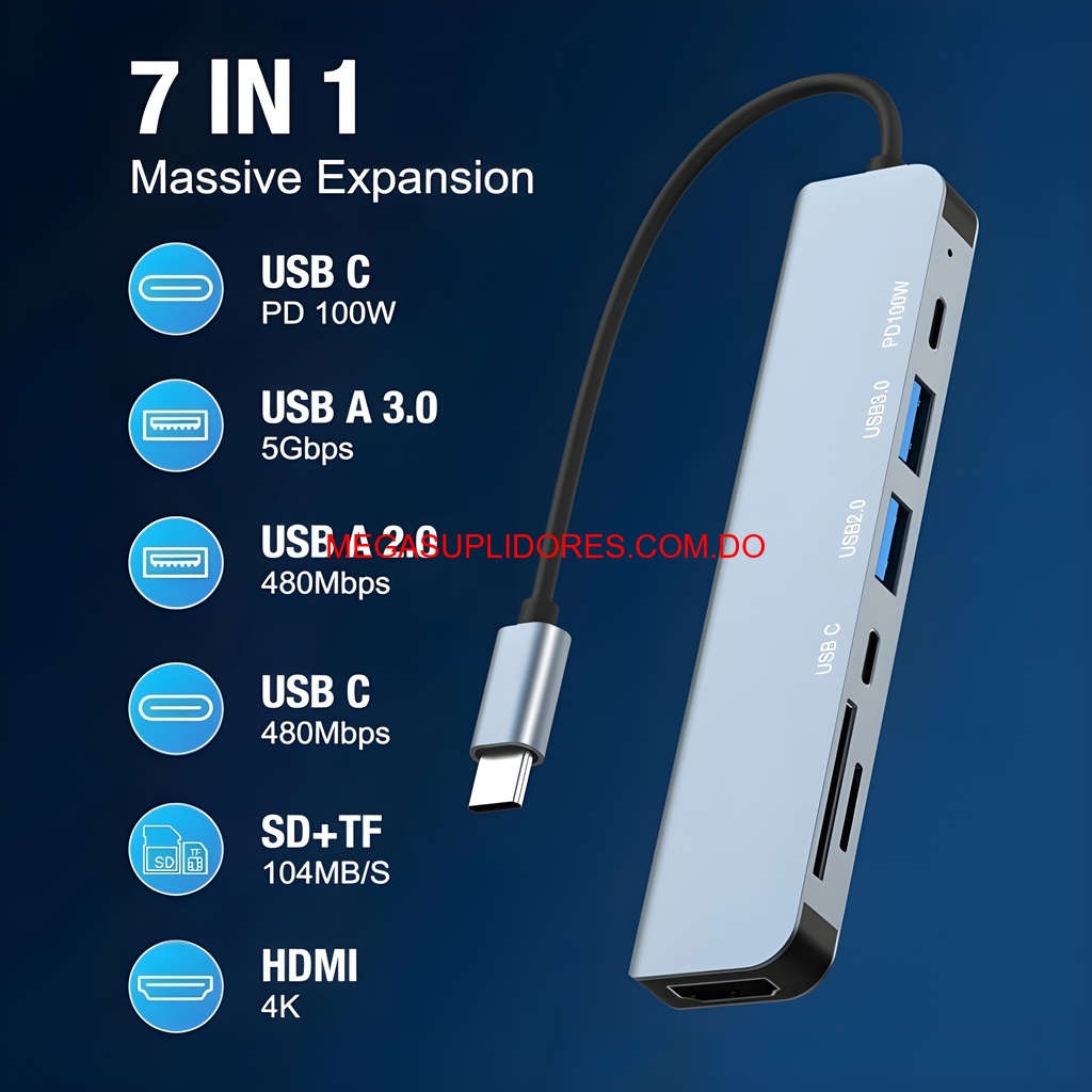  Adaptador Hub USB Tipo C 7 en 1 – HDMI 4K MicroSD USB PD 100W Foto 7304759-4.jpg