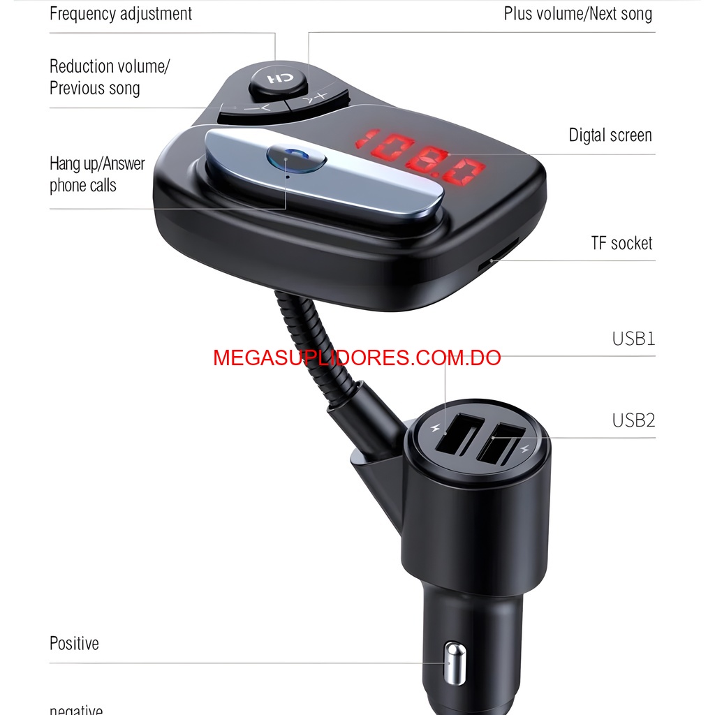 Transmisor FM Bluetooth Carro Audífono Cargador USB Reproductor MP3 Foto 7304779-4.jpg