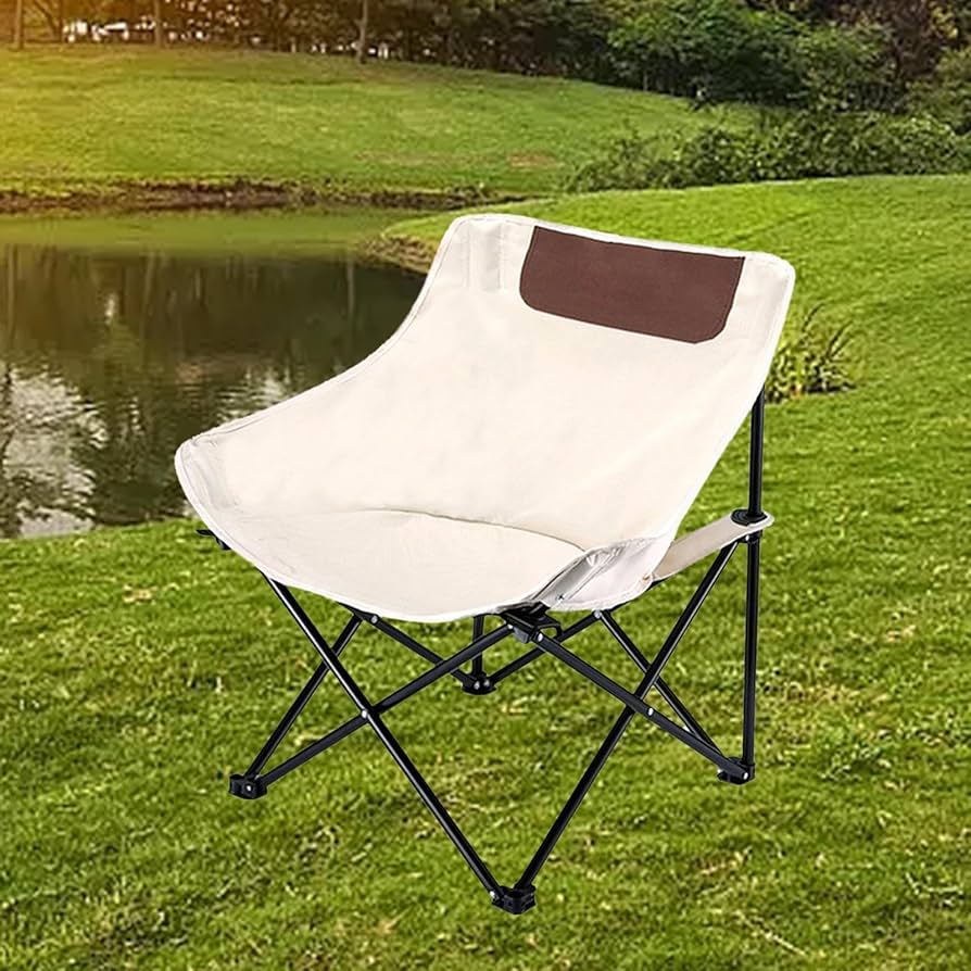 Silla premium beige plegable portátil con estructura resistente Foto 7307930-1.jpg