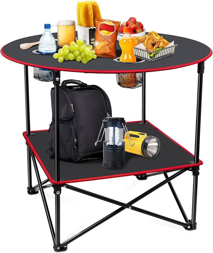Mesa Plegable con Porta-Vasos  Compacta y Fácil de Guardar Foto 7310203-2.jpg