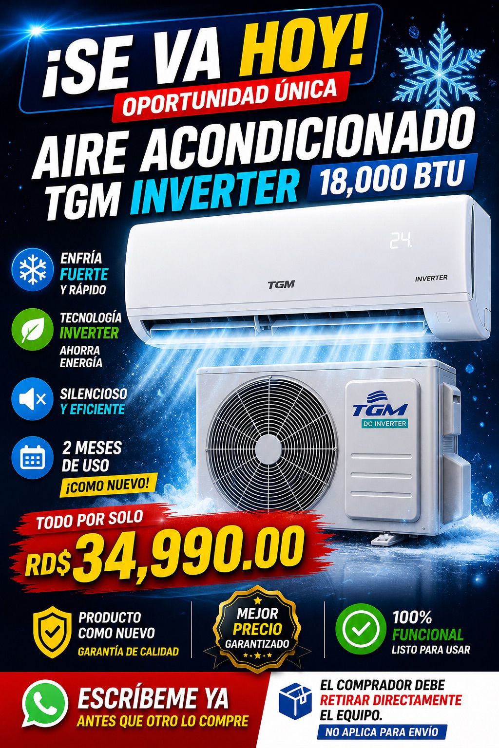 Aire Inverter TGM 18000 BTU - Solo 2 Meses de Uso Como Nuevo Negociabl Foto 7310628-2.jpg