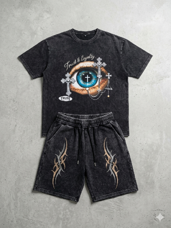 Conjunto Streetwear Trust  Loyalty – T-Shirt Acid Wash  Short Tribal Foto 7312302-1.jpg
