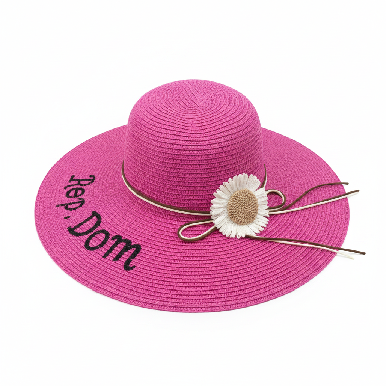 Sombrero de Paja Rosa con Flor 1 1 15 10 10c 10cm Foto 7312367-2.jpg