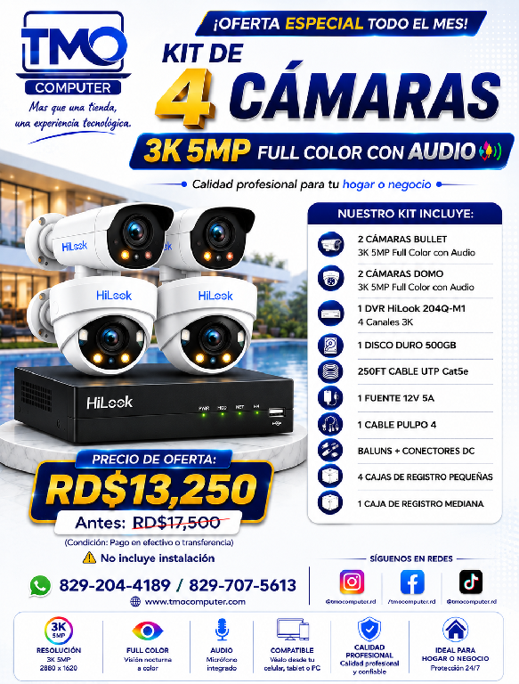 KIT DE 4 CAMARAS 5MP 3K FULL COLOR CON AUDIO  Foto 7312852-1.jpg