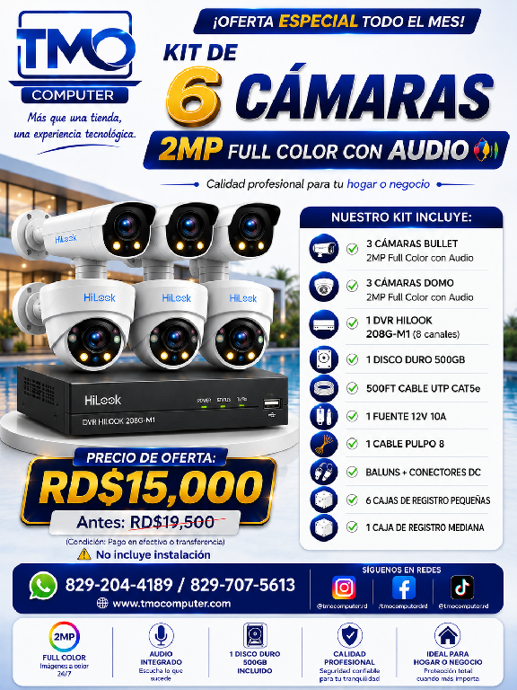 KIT DE 6 CAMARAS 2MP FULL COLOR CON AUDIO  Foto 7312855-1.jpg