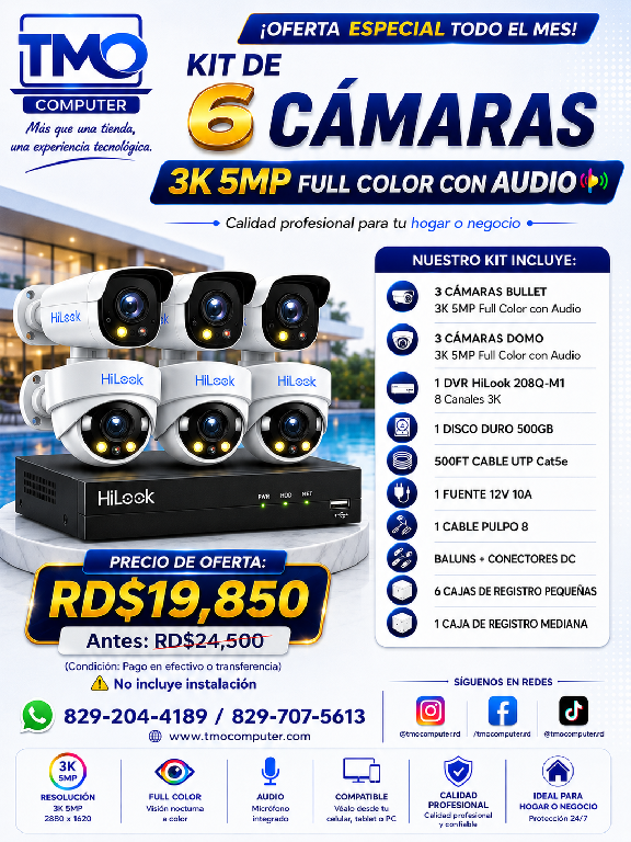 KIT DE 6 CAMARAS 5MP 3K FULL COLOR CON AUDIO  Foto 7312856-1.jpg