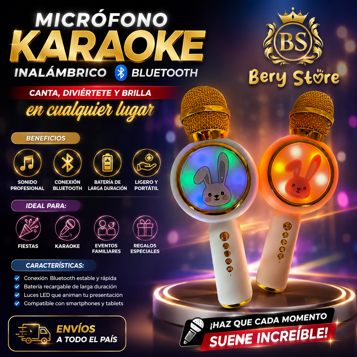 MICRÓFONO KARAOKE INALÁMBRICO BLUETOOTH  MICRÓFONO KARAOKE PORTÁTIL RE Foto 7313562-3.jpg