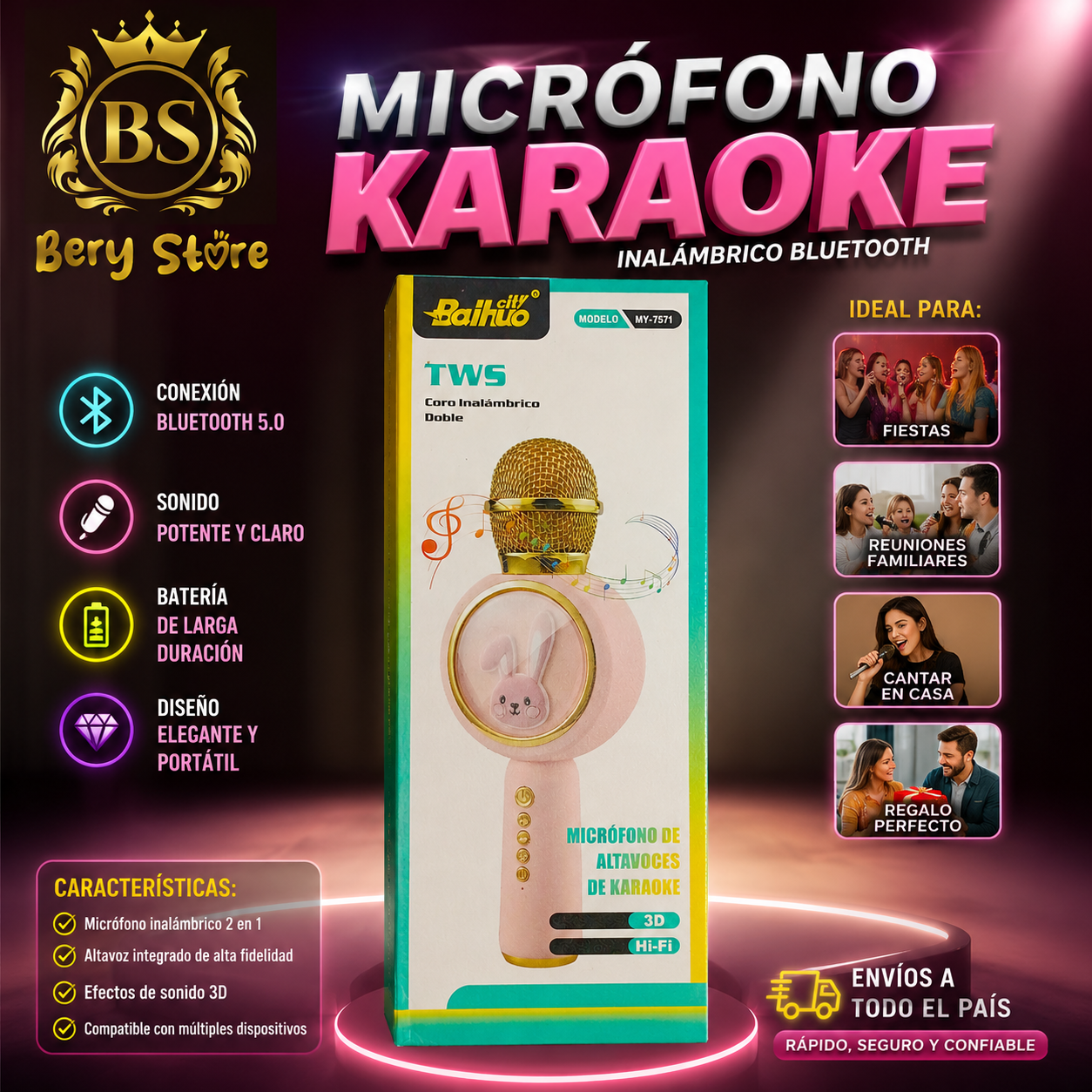 MICRÓFONO KARAOKE INALÁMBRICO BLUETOOTH  MICRÓFONO KARAOKE PORTÁTIL RE Foto 7313562-6.jpg