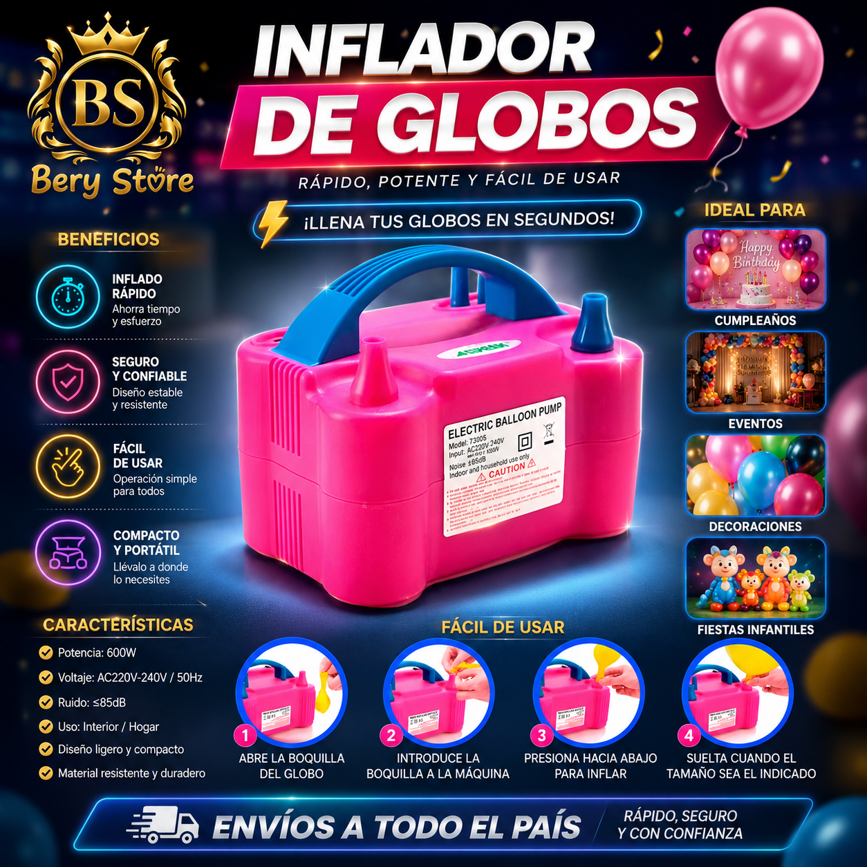 INFLADOR DE GLOBOS ELÉCTRICO - BOMBA ELECTRICA PARA INFLAR GLOBOS Y VE Foto 7313592-6.jpg