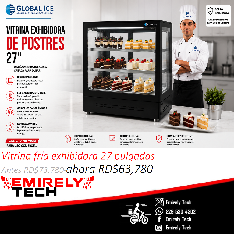 Vitrina exhibidora fria cuadrada para postres alimentos frios de 27 pu Foto 7315041-11.jpg