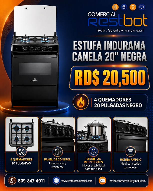 Estufa indurama Canela 20 pulgadas 4 hornillas negra  Foto 7324057-1.jpg